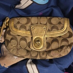 Coach Brown and Gold Clutch with Signature Monogram